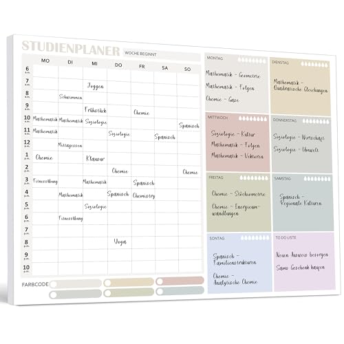 BIROYAL Studienplaner, A4, 50 Blätter - Lehrerbedarf, Wochenplaner Block für Schüler - Study Essentials, School Supplies, Schulsachen, Stundenplan - Lernplaner zum Beschriften und Abreißen