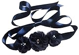 Bridesmaid and Flowergirls sashes wedding sash pearls flowers belts (Dark navy)