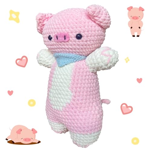 Y-times Crochet Kit for Beginners,DIY Pink Pig Crochet Kit,Learn to Crochet for Adults Kids,Cute Sheep Knitting Kit Supplies,Accessories Including Yarn Hook -with Step-by-Step Video Tutorials