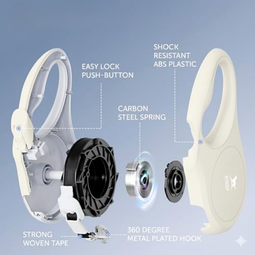 Image of Petology Retractable Dog Leash | 3 Meter (10ft) Nylon Tape | for Dogs Upto 12kgs | Heavy Duty Rope, 360 Tangle-Free, One-Hand Brake & Lock System, Anti-Slip Comfortable Grip