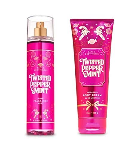 Bath and Body Works - Twisted Peppermint - Fine Fragrance Mist and Ultra Shea Body Cream - Full Size Winter 2019
