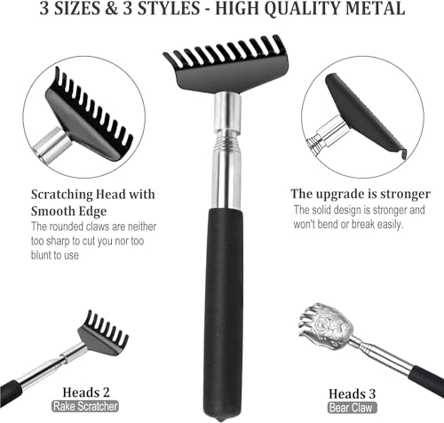 Image of Oversized Back Scratcher Gift Set, 3 Pack Portable Extendable Stainless Steel Telescoping Massage Tool, Gift /Stocking Stuffers for Men Women