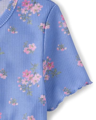 The Children's Place,Girls,Sleeve Top and Shorts,2 Piece Pajama Set,Floral Blue,Small — view 3