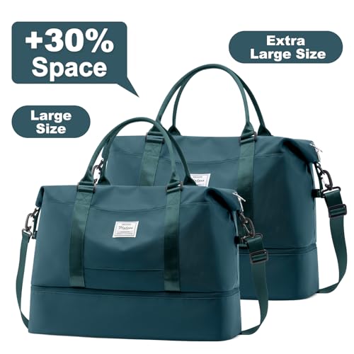 Travel Duffel Bag for Women,Weekender Overnight Bag with Shoes Compartment & Wet Pocket,Peacock Blue,Extra Large