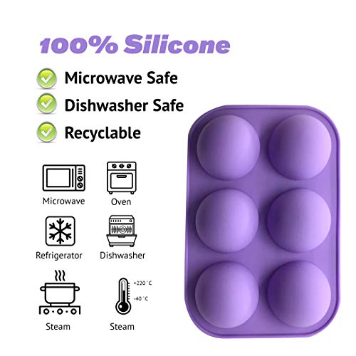 Semi Sphere Silicone Mold - 6-Hole Silicon Molds for Baking, Soap Making, Resin Casting - Hot Chocolate Bomb, Cupcake, Muffin, Candy, Gummy and Jelly Maker (3-Pack) - Brown, Blue & Purple - Thumbnail 5