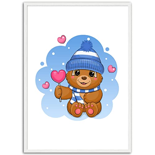 Art mural enfant ours en peluche avec cadre blanc de 50x70cm pour decoration
