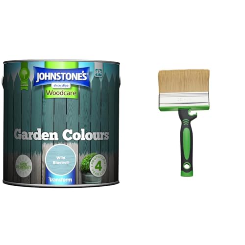 Johnstone's - Garden Colours - Wild Bluebell - Exterior Wood Paint - Fade Resistant & Fit For The Job 4 inch Large Capacity Shed And Fence Block Brush for Rapid Painting of Sheds & Fence