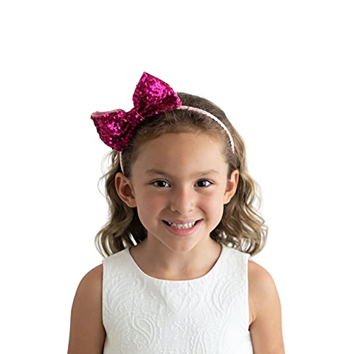 Summer Crystal Headband for Girls, 3D Large Glitter Top Bow, Hair Accessory for Girls and Women, Various Occasions, Holidays, Parties, Daily, Cosplay, Gift (Magenta)