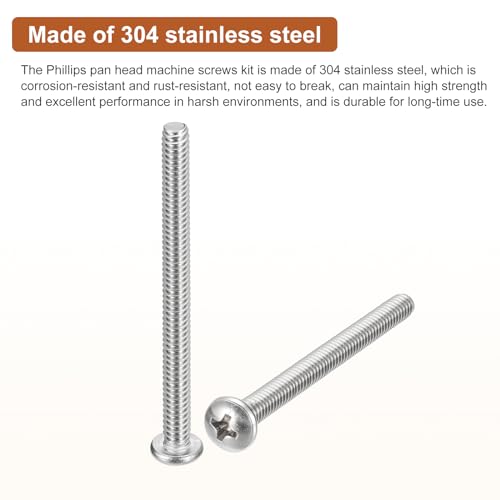DTGN #10-24x2-1/2" Pan Head Machine Screws, 50Pcs 304 Stainless Steel, Phillips Drive, UNC Full Thread, Bright Finish, Screws Bolts Kit - Image 3
