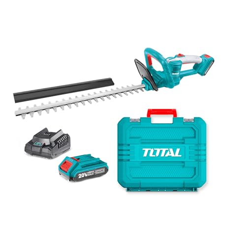 Total Cortasetos Eléctrico a Batería, Incluye Batería de 2 Ah y 20V y Cargador, Batería de Larga Duración, Ligero, Cómodo de Usar, Corte preciso: Cuchillas de 460 mm