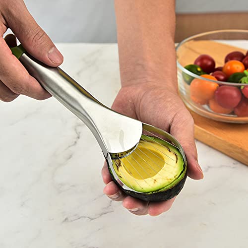 Foto von 2-in-1 Avocadoschneider Edelstahl Avocado Schneider, Entkerner Schäler Avocadoschäler, Avocado Slicer Cutter, Obstschäler für Fresh Avocado Saver in Haushalt Küche, Multifunktionales Avocado Werkzeug