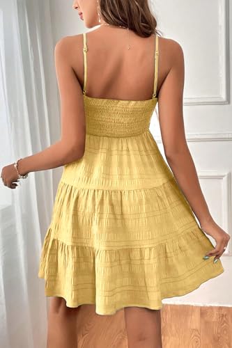 Image of HVEPUO Women Spaghetti Strap Sleeveless Smock Cami Mini Dress Summer Vacation Flowy Boho A Line Swing Short Dresses for Women