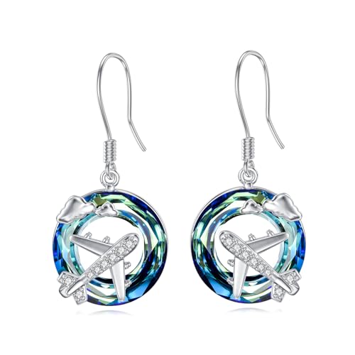 Airplane Earrings Sterling Silver Travel Airplane Dangle Earrings Airplane Jewelry for Women Pilot Aviation Lovers