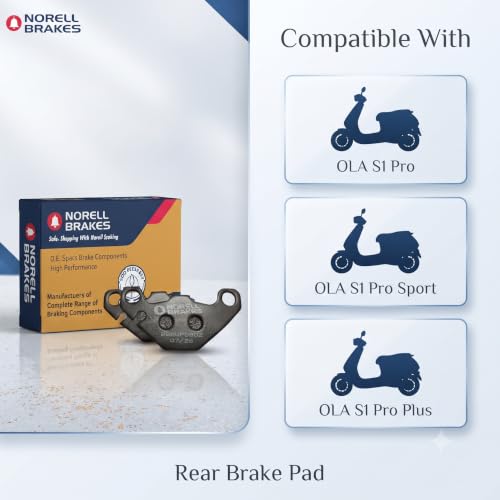 Image of NORELL 8906219821042 Rear Disc Brake Pad Set (01 Set) Compatible with Ola S1 Pro, S1 Pro Sport & S1 Pro Plus | Premium Rear Brake Pads Replacement | High Performance Disc Brake Pad Set