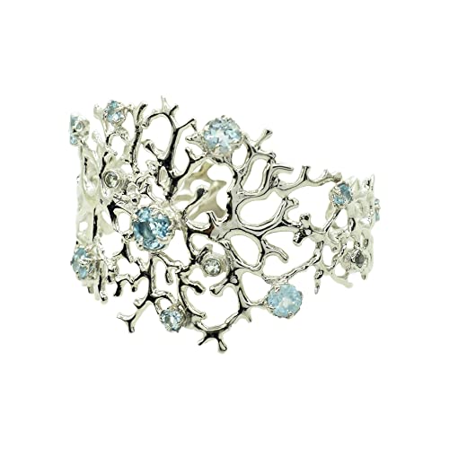 Brazalete de plata 925 con topacio azul natural FSJ-4080 el regalo de aniversario perfecto