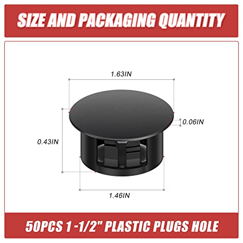 Image of 50PCS 1-1 /2 inch Black Plastic Plugs Hole, Round PA66 Plug Furniture Hole Decorative Cover