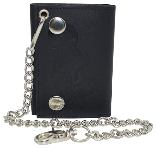 MARSHAL Men's Motorcycle RFID Blocking Trifold Biker Genuine Leather Steel Chain Wallet Snap closure (Motorcycle Blind)3