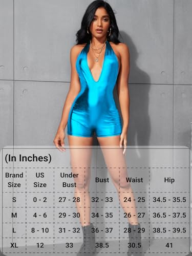 Image of EHSUYAB Sexy Metallic Bodycon Romper, Tie Halter, One Piece Backless Club Outfit