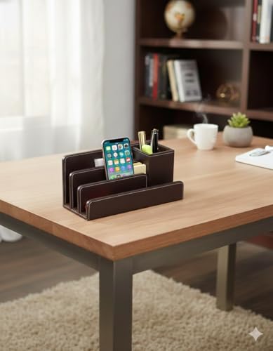 Image of LUVYANSH Genuine Leather Pen,Pencil and Mobile Holder Stand for Office,Home Study Table and desktop (Make in India)