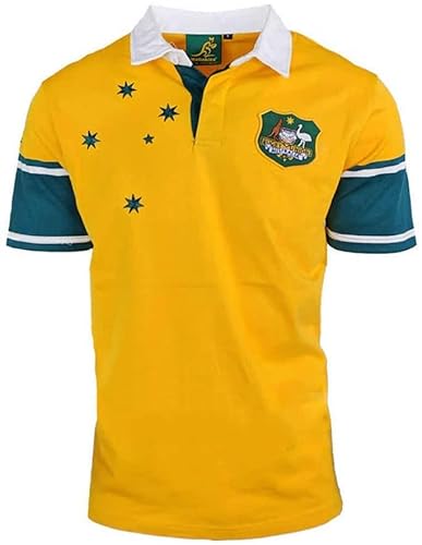 GreSeaso 1999 Australian Retro Rugby Jersey, Coton Jersey Graphique Jaune T-Shirt Homme Séchage Rapide Entraînement Court Maillot de Football Sport Casual Polo Top-XL Noir Cover