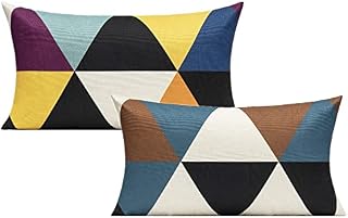 All Smiles Coloured Geometric Cushion Covers Multicolour Funky Colourful Triangle Pillow Cover Outdoor Set of 4 18x18 for Sofa Living Room, Yellow Teal Blue Black Purple Red