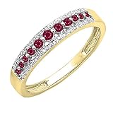 Dazzlingrock Collection 18K Round Ruby & White Diamond Ladies Anniversary Wedding Band Ring, Yellow...