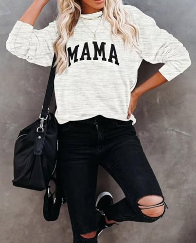 Image of Dressmine Womens Long Sleeve Mama Sweatshirts Fall Crew Neck Mom Shirts Cute Graphic Tees Pullover Hoodies