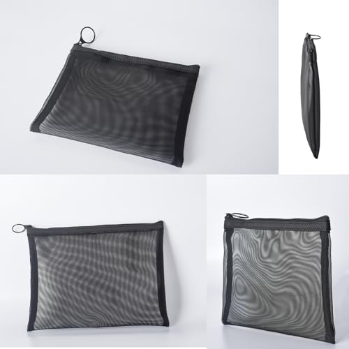 Image of Patu Zipper Mesh Bags, Size L / A5, 5 Pieces, Beauty Makeup Cosmetic Accessories Organizer, Travel Toiletry Kit Set Storage Pouch, Black