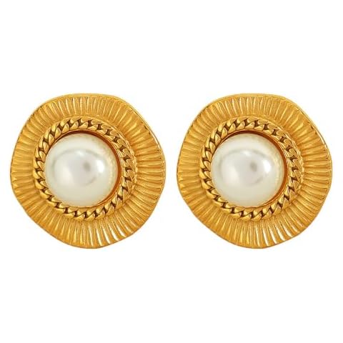 Kokoma Pearl Bohemian Statement Stud Earrings for Women Stainless Steel Circle Round Disc Big Earrings Hypoallergenic Fashion Ear Jewelry Gifts Cover