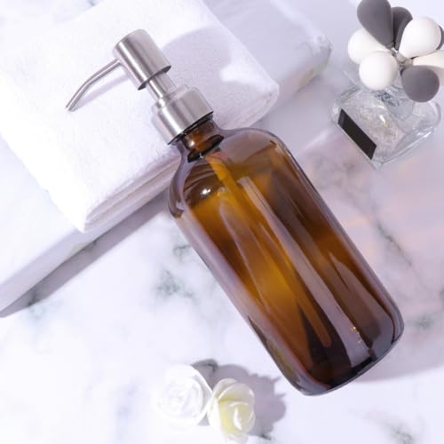 Botella de vidrio con bomba dispensadora de 500ml para baño y cremas 8
