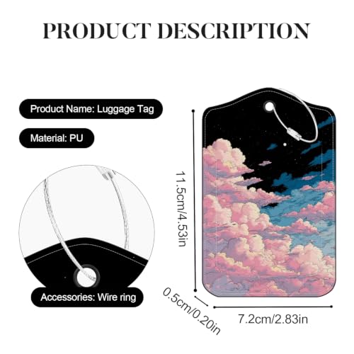 Image of Pink Cloud Luggage Tags 2 Pack, PU Leather Privacy Flap