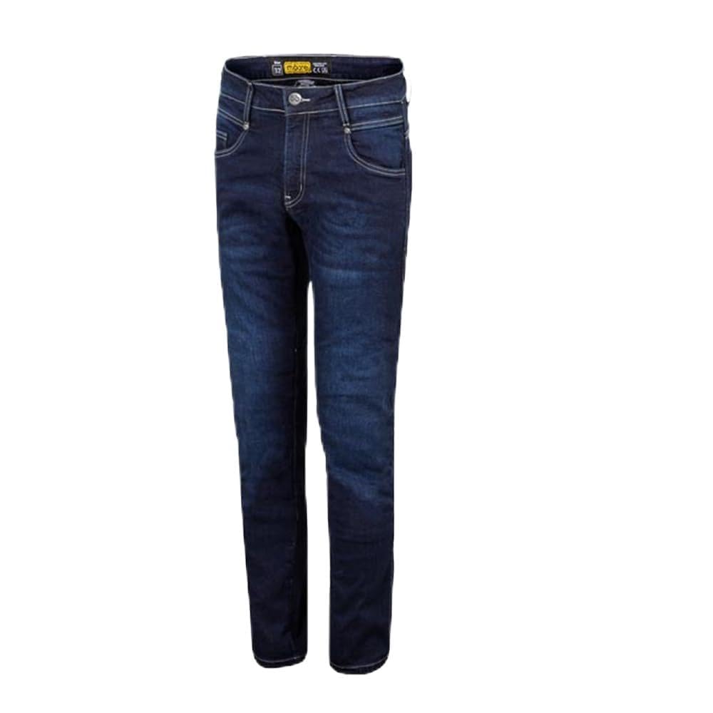 Moore Pantalón de Moto Five 2 Azul – Denim 12oz con Kevlar®, Protecciones CE Nivel 2, Corte Slim Fit, Certificación EN 17092:2020 AA