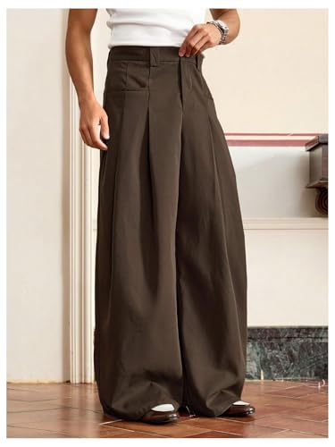 Men's Wide Leg Pants Pleated Baggy Dress Pants Casual Trousers with Pockets Streetwear Slacks for Men3