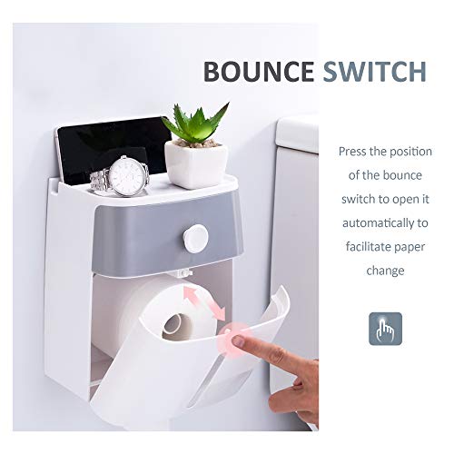 YOHOM Adhesive Toilet Paper Roll Holder with Storage Drawer Bathroom Tissue Box Wall Organizer Shower Facial Tissue Holder for Roll Toilet Paper - Thumbnail 4