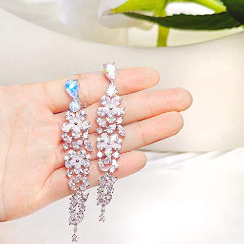 Roslynd Clip On Earrings For Women/Girls/Brides, Gifts For Mothers Day, Teardrop Cubic Zirconia Clip Earrings & 14K White-Gold-Plated Cz Earrings For Women #TOP3