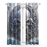 Generisch Blickdichte Vorhänge Wikinger Piratenschiff Motiv, Verdunklungsvorhänge mit Ösen H 137 x B 117, 2er Set, Schädel Gothic Gardinen Wohnzimmer Schlafzimmer Deko, Thermovorhang JE112