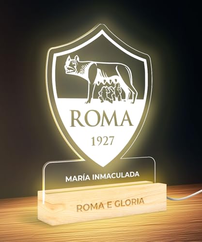 Panorama Fútbol Lampara de Mesa con Escudo Rome 15x22 cm - Lamparas de Mesita de Noche - Luz Nocturna Infantil con Luz Led USB - Regalo Comunión Personalizado