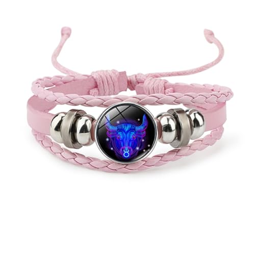 Image of Pink Pink Twelve zodiac spirit bracelet adjustable Twelve zodiac leather bracelet jewelry accessories for zodiac enthusiasts