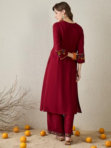 Image of INDO ERA Women's Viscose Rayon Floral Printed A-Line Kurta & Palazzo Set