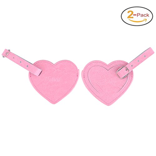 Avima Best Premium Handmade Leather Small Heart Luggage Travel Id Bag Baggage Suitcase Tags 2Pcs Set (Pink) #TOP1