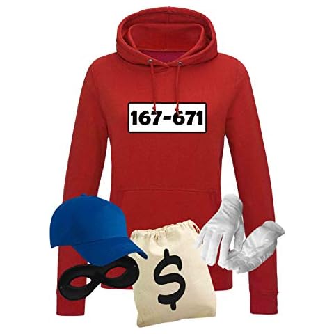 Hoodie Panzerknacker Damen Wunschnummer Kostüm-Set Karneval JGA XS - 2XL Fasching JGA Party Sitzung Fastnacht, Größe:S, Logo & Set:Standard-Nr./Set deluxe+ (167-761/Hoodie+Cap+Maske+Hands.+Beutel Cover