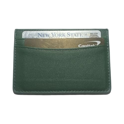 nxnworldwide Slim Card Holder, Genuine Leather, Multiple Card Slots, 6 Fashion Colors (Green)