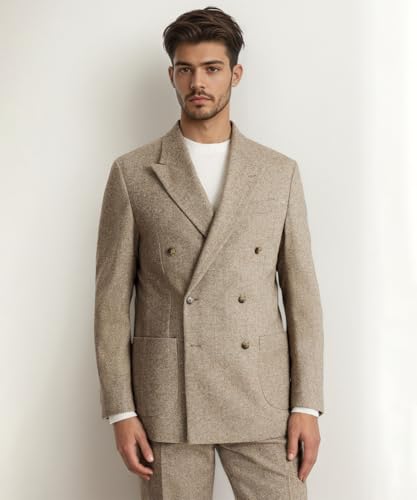 2 Piece Double Breasted Men's Suits Herringbone Tweed Suits for Men Retro Peak Lapel Blazer Wedding Prom Jacket Pants Set3