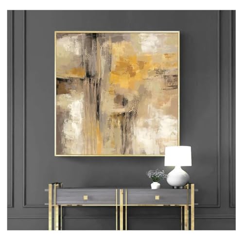 Peinture abstraite jaune et grise pour décoration salon canapé chic