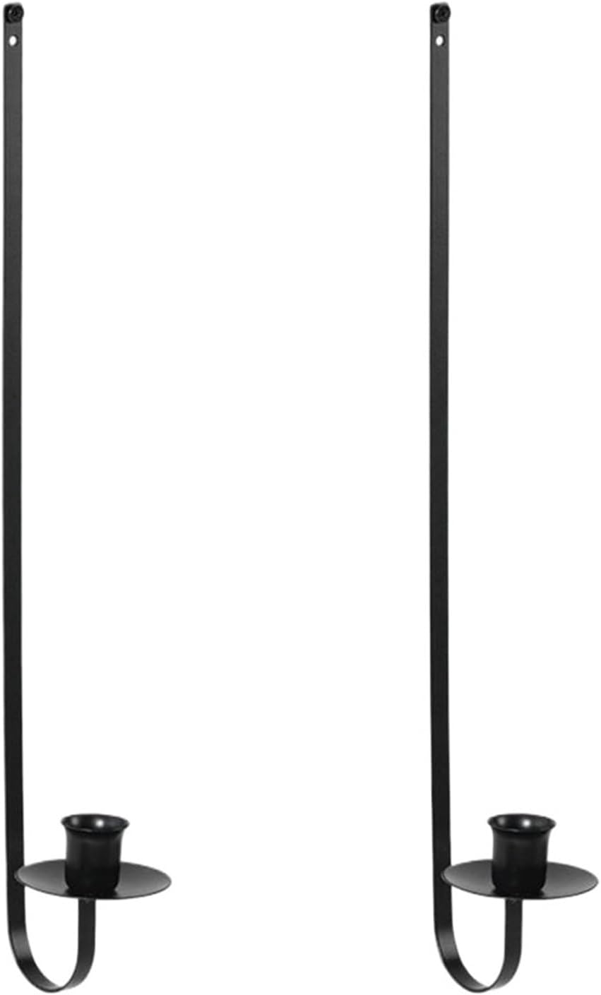2 Piece Room Candle Holder Wall-Mounted Elegant Metal Sconce Holders for Fireplace Farmhouse for Living Room(Black)