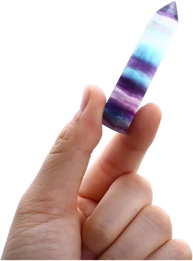 1pcs 11-12cm Colorful Fluorite Single-Pointed Column Stone Hexagonal