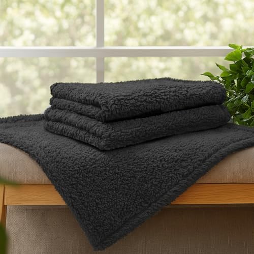 Image of 1 Pack 3 Calming Blankets Fluffy Premium Fleece Pet Blanket Soft Sherpa Throw for Dog Puppy Cat Black Medium (30 inchx20'')