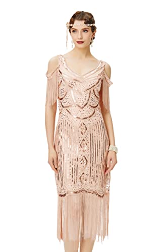 BABEYOND Womens 1920s Flapper Dress Vintage Long Fringe Dress Roaring 20s Sequins Beaded Dress