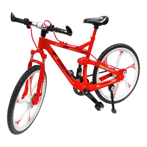 Image of VGRASSP 1:8 Scale Die Cast Street Bicycle Toy for Kids - The Alloy Metal Off-Road Decorative Showpiece Realistic Design Bike Features Moveable and Rotating Handle, Suspension, Wheels, Pedals (Red)