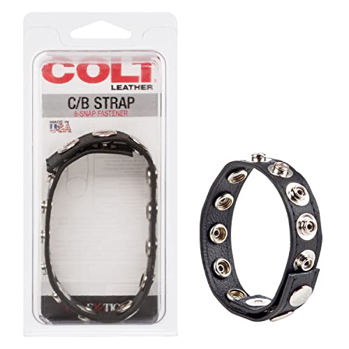 CalExotics COLT 8-Snap Fastener Leather Strap, Penis Ring with Adjustable Secure Snaps and Superior Support - Black